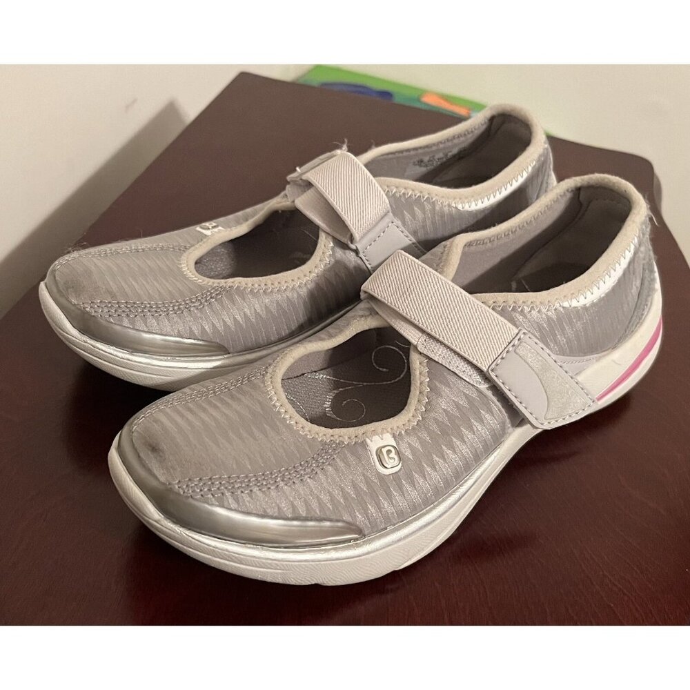BZEES LifeStride Velcro Slip On Womens 7.5 M Grey Mary Jane Zigzag Orthopedic
